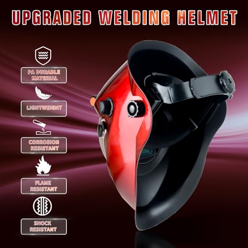 TRQWH Auto Darkening Welding Helmet with Light Solar Powered True Color Welding Hood 2 Arc Sensor Wide Shade 9-13 Welding Mask with Extra Grinding Mode Weld Helmet (Red) - Image 2