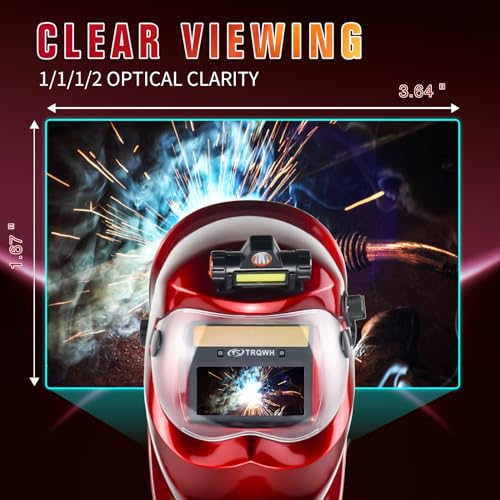 TRQWH Auto Darkening Welding Helmet with Light Solar Powered True Color Welding Hood 2 Arc Sensor Wide Shade 9-13 Welding Mask with Extra Grinding Mode Weld Helmet (Red) - Image 3