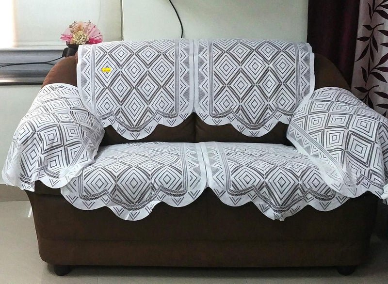 Fab Nation Luxurious Net Polyester Fabric Geometric 2 Seater Sofa with Arms Covers 30x23 inches White