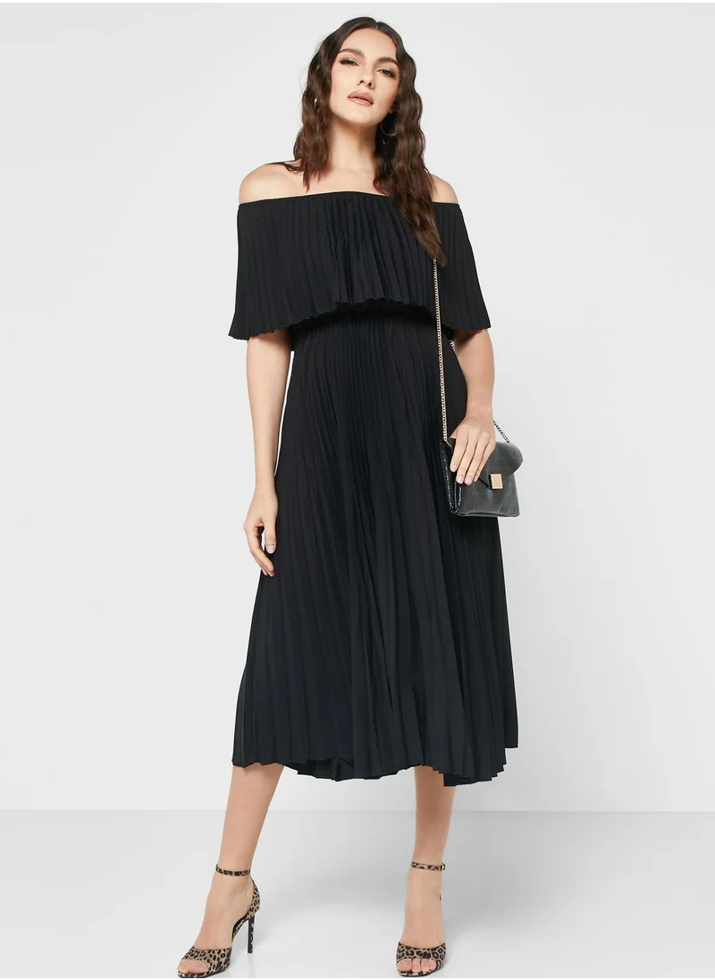 ELLA Off Shoulder Pleated Dress