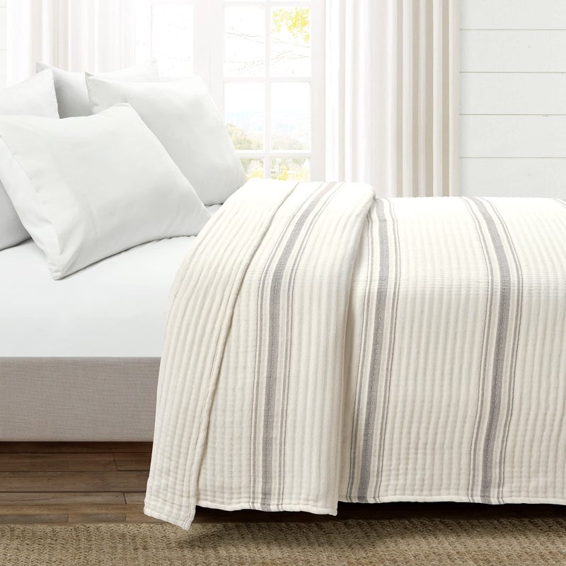 Lush Decor Comforter Farmhouse Stripe King Gray
