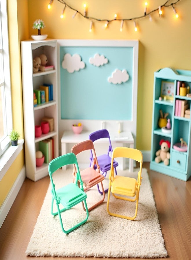 Labriciyon 5Pcs Colourful Simulation Mini Folding Back Small Chair Model,Miniature Scene Accessories,Miniature Plastic Furniture Accessories Scene Props for Micro Landscape Dollhouse Furniture Mini Chair (1/12) - Image 2