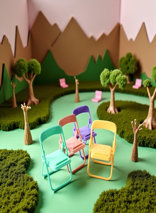 Labriciyon 5Pcs Colourful Simulation Mini Folding Back Small Chair Model,Miniature Scene Accessories,Miniature Plastic Furniture Accessories Scene Props for Micro Landscape Dollhouse Furniture Mini Chair (1/12) - Image 3