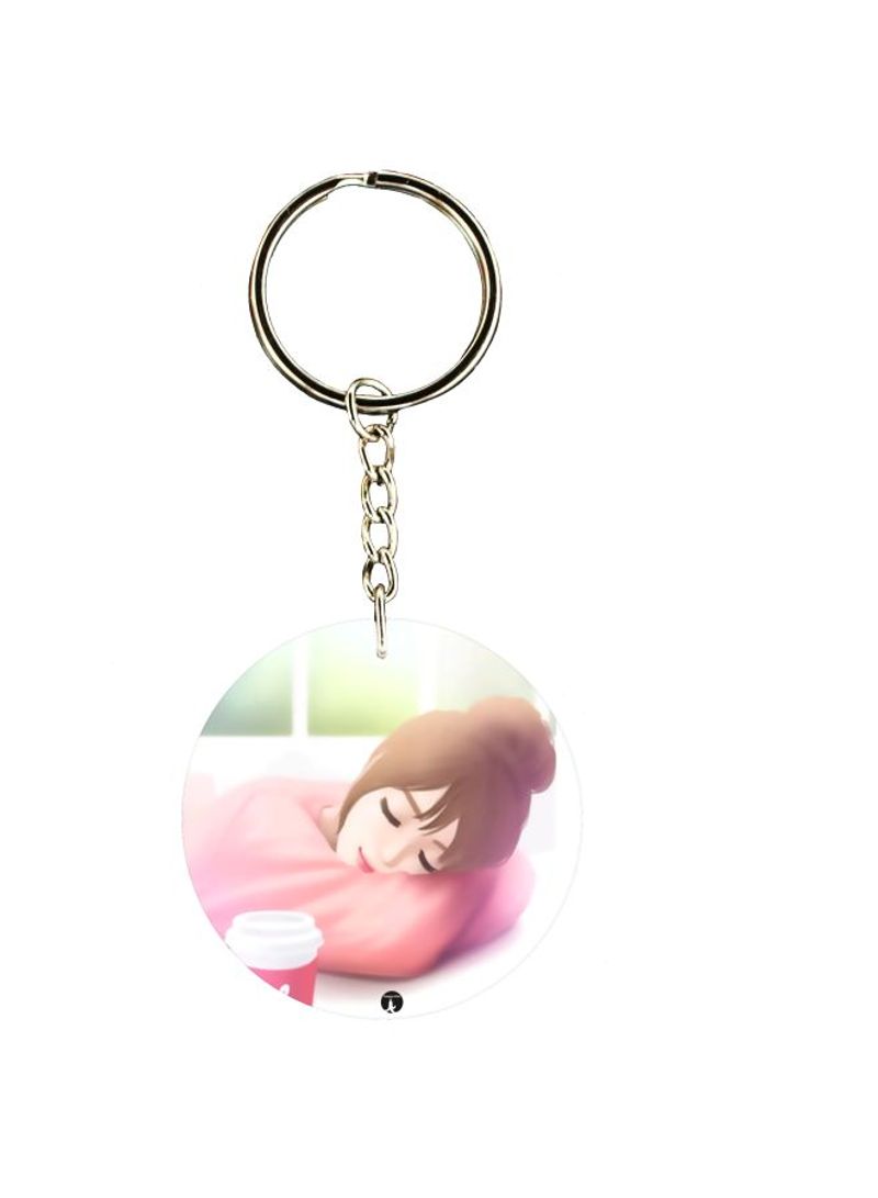 Double Sided Sleeping Girl Printed Keychain