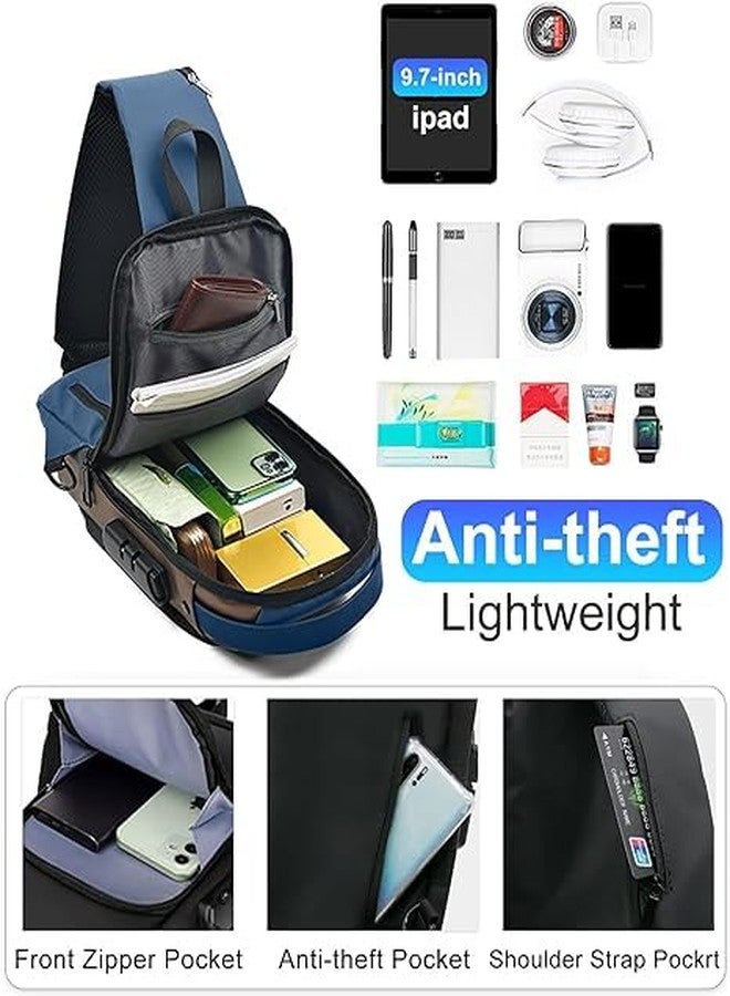 SHRBI Crossbody Sling Backpack Bag And Fanny Pack Leather Causal Chest Bum Bag And Shoulder Travel Hiking Bag for Water Resistant (Blue) - Image 5