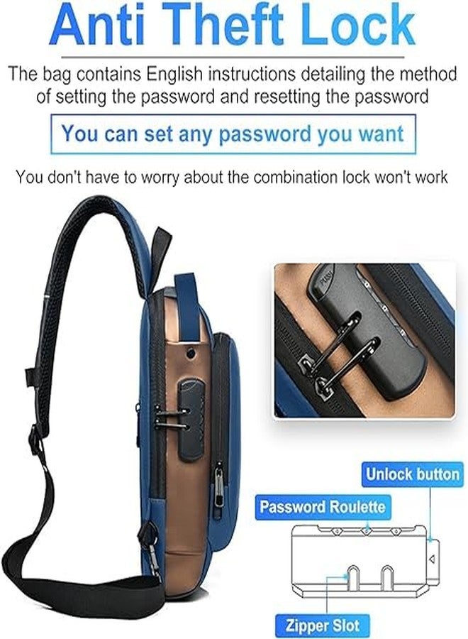 SHRBI Crossbody Sling Backpack Bag And Fanny Pack Leather Causal Chest Bum Bag And Shoulder Travel Hiking Bag for Water Resistant (Blue) - Image 3
