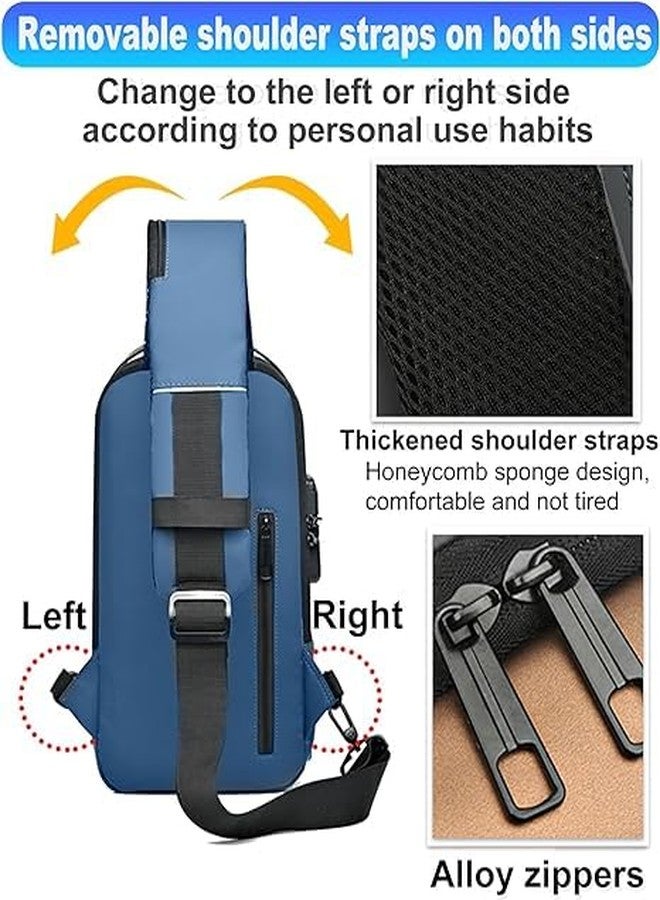 SHRBI Crossbody Sling Backpack Bag And Fanny Pack Leather Causal Chest Bum Bag And Shoulder Travel Hiking Bag for Water Resistant (Blue) - Image 4