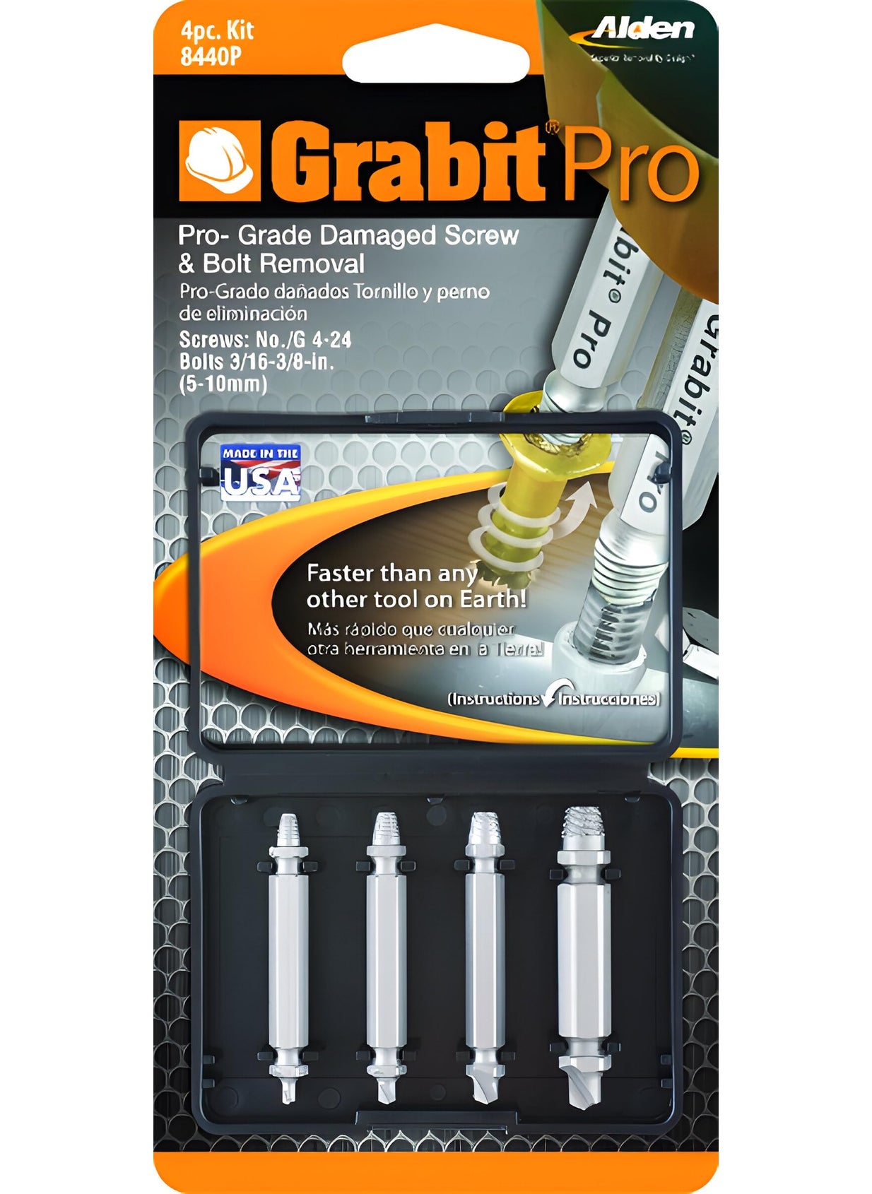 ALDEN Alden 8440P Pro Grabit Broken Bolt and Damaged Screw Extractor 4 Piece Kit - Made in The USA  - Image 2