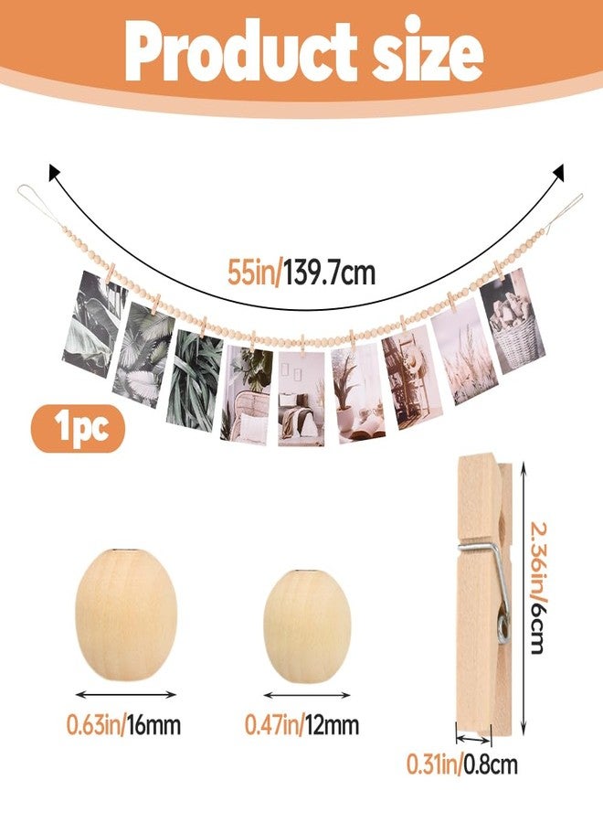 Ranjaner Hanging Photo Display Wall Decor with 9 Wood Clips, Boho Wooden Bead Hanging String Pictures Frame Collage Board, Multi Photo Wall Display for Bedroom Living Room Dorm Decor(Size:1 Pack) - Image 2