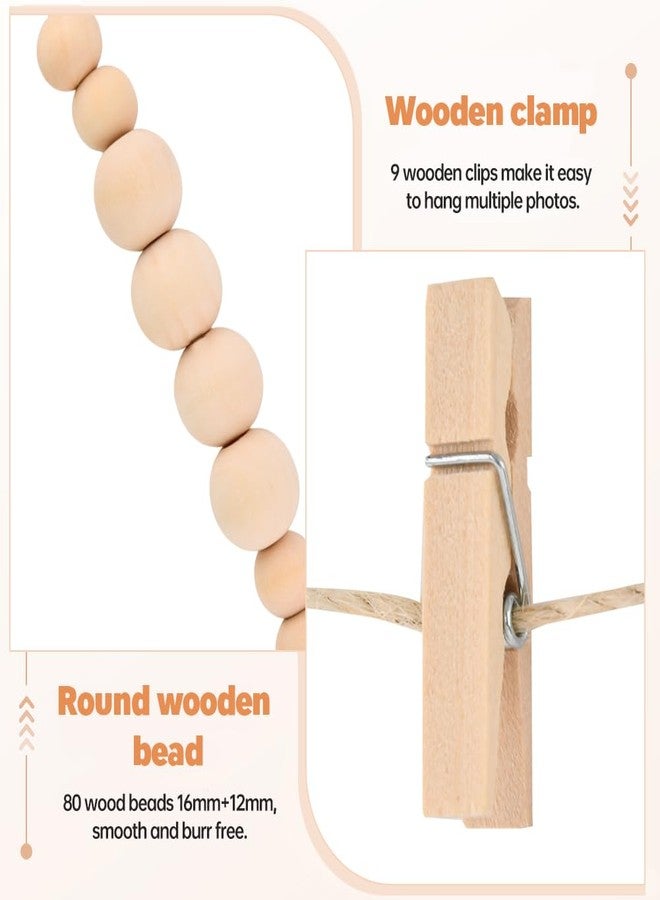 Ranjaner Hanging Photo Display Wall Decor with 9 Wood Clips, Boho Wooden Bead Hanging String Pictures Frame Collage Board, Multi Photo Wall Display for Bedroom Living Room Dorm Decor(Size:1 Pack) - Image 4