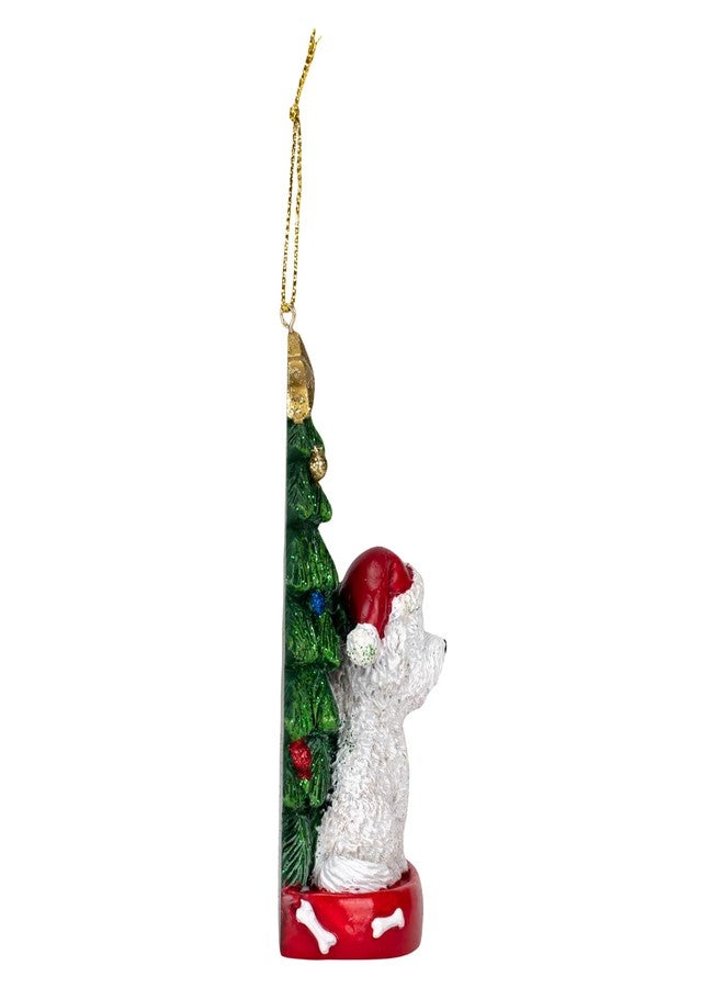 Kurt S. Adler كلب بيشون فريز يرتدي قبعة بابا نويل مع زينة شجرة عيد الميلاد C7615BF جديد - Image 3
