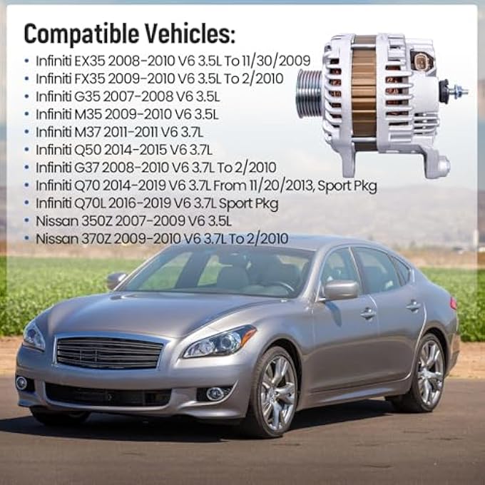 FuseRish Alternator 150A A003TJ1991A Compatible with Infinit-i EX35 FX35 G35 M35 2007-20103.5L and M37 Q50 G37 Q70 Q70L 2008-2019 3.7L; Compatible with Nissa-n 350Z 370Z 2007-2010 3.5L 3.7L - Image 3