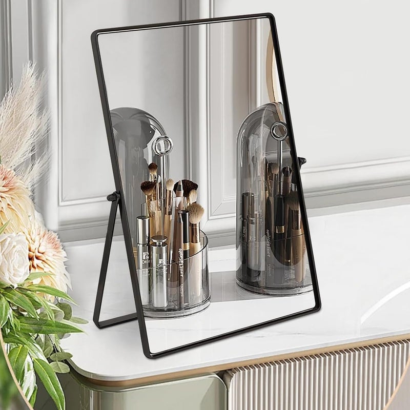 Gosider Black Table Mirror Makeup Mirror Portable Vanity Metal Framed Mirror Rectangular Desk Mirrors with Stand 90°Single-Sided Desk Table Mirror for Bedroom Living Room Office Desk 30x22cm - Image 2