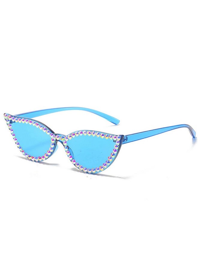 COTIA Diamond Cat Eye Sunglasses Fashion Crystal Rhinestone Vintage Frame Brand Design Sun Glasses Retro For Female Uv400 (Blue)  - Image 1