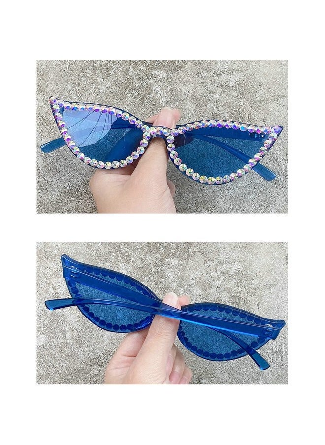 COTIA Diamond Cat Eye Sunglasses Fashion Crystal Rhinestone Vintage Frame Brand Design Sun Glasses Retro For Female Uv400 (Blue)  - Image 5