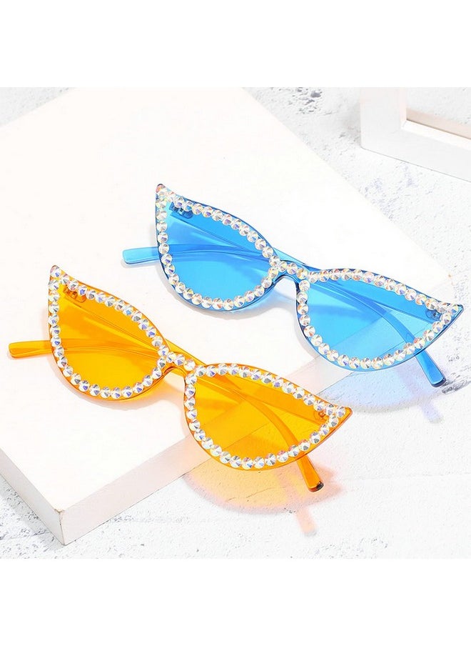 COTIA Diamond Cat Eye Sunglasses Fashion Crystal Rhinestone Vintage Frame Brand Design Sun Glasses Retro For Female Uv400 (Blue)  - Image 3