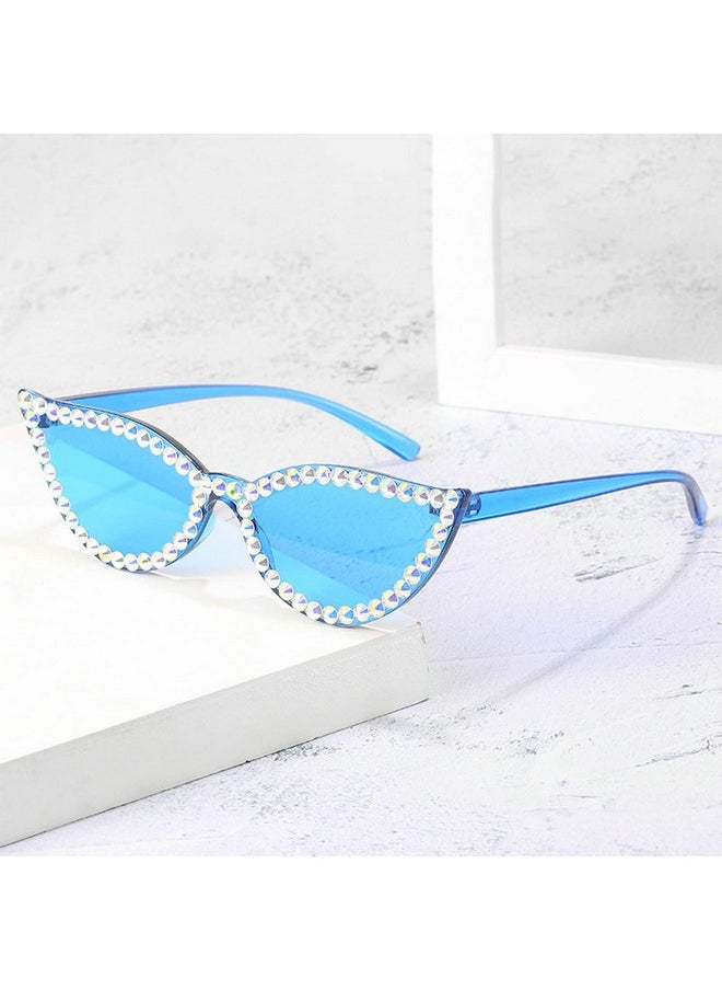 COTIA Diamond Cat Eye Sunglasses Fashion Crystal Rhinestone Vintage Frame Brand Design Sun Glasses Retro For Female Uv400 (Blue)  - Image 4