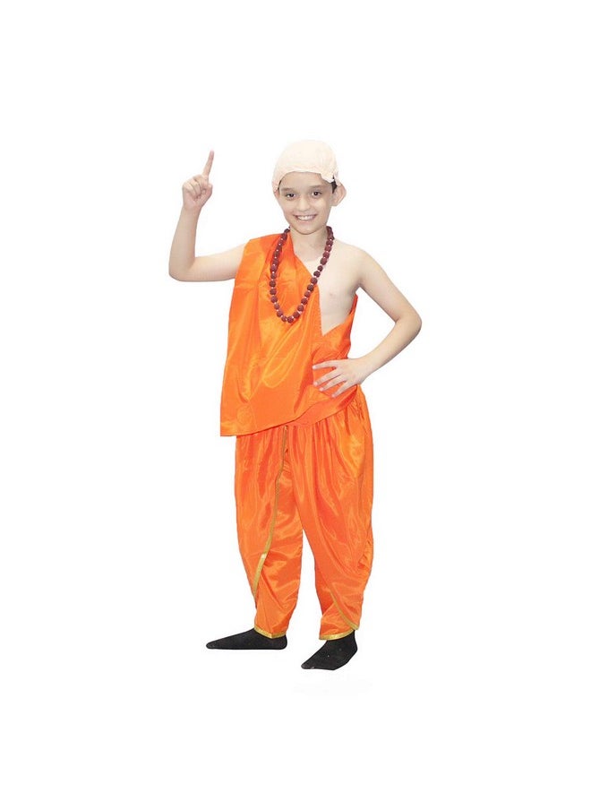 Kaku Fancy Dresses - Kaku Fancy Dresses Arya Bhatt/Tenali Raman/Chanakya Costume For Kids/Mythology Heros Costume/School Annual Function -Orange, 7-8 Years, For Boys - Image 1
