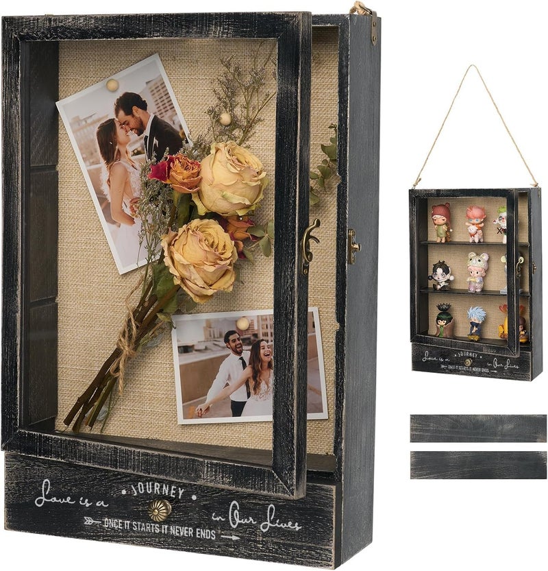 Large Shadow Box Picture Frames Deep Shadow Boxes Display Cases 11x16inch with Removable Shelves and Drawers, for Pictures, Flowers, Keepsakes, Medals, Wedding Gift for Wall or Tabletop (Black) - Image 1