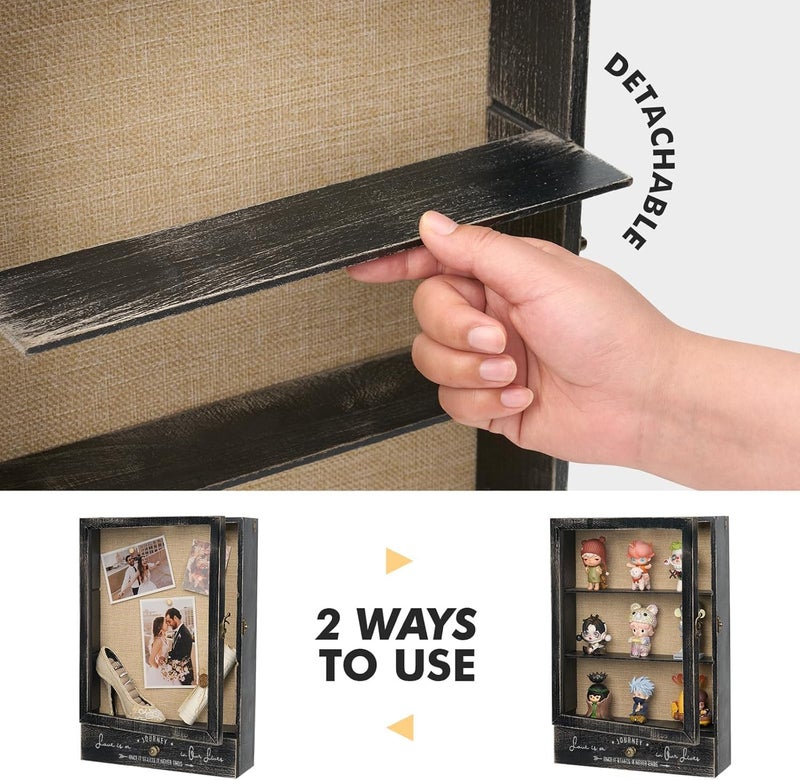 Large Shadow Box Picture Frames Deep Shadow Boxes Display Cases 11x16inch with Removable Shelves and Drawers, for Pictures, Flowers, Keepsakes, Medals, Wedding Gift for Wall or Tabletop (Black) - Image 4