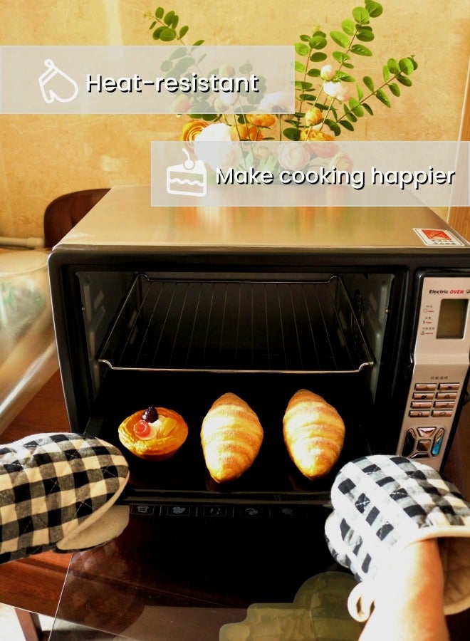 Cotton Black White Plaid Set of 3,2-Pieces Gloves/Oven Mitt,1-Pieces Pot Holder,Thick and Durable,Heat Resistant, Anti-scalding,Washable,for Microwave Ovens, Duck Bill, Lanyard  saves space, Kitchen Mitt, Daily Baking and Cooking - Image 4