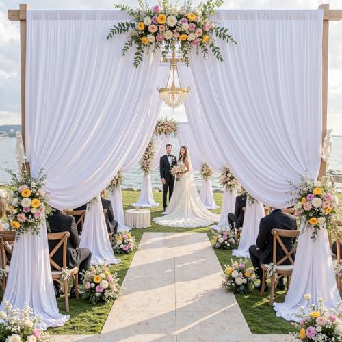 NSSONBEN 10ft×12ft Wrinkle Free White Backdrop Curtain for Wedding Parties, 2 Panels 5×12ft Long Silky Polyester Fabric Backdrop Drapes White Photo Back Drop Curtains for Party Photography Background Cloth - Image 2