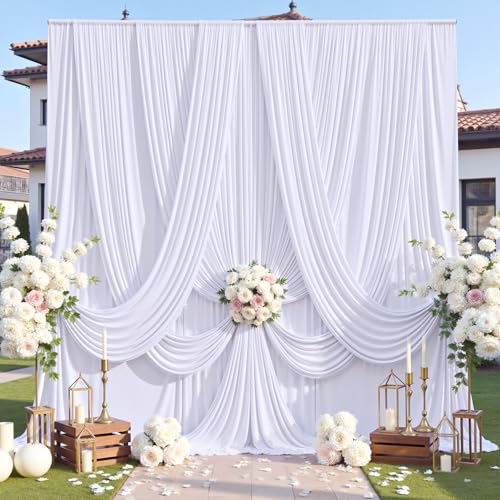 NSSONBEN 10ft×12ft Wrinkle Free White Backdrop Curtain for Wedding Parties, 2 Panels 5×12ft Long Silky Polyester Fabric Backdrop Drapes White Photo Back Drop Curtains for Party Photography Background Cloth - Image 1