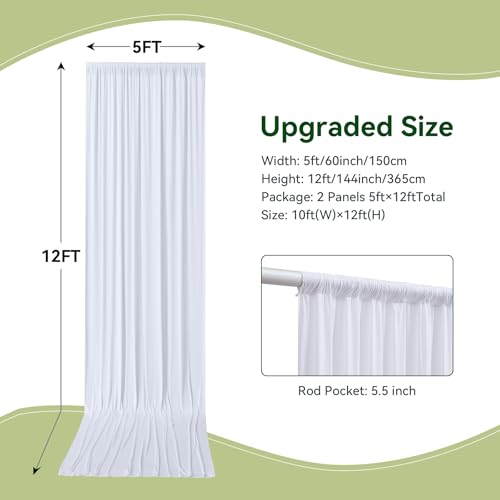 NSSONBEN 10ft×12ft Wrinkle Free White Backdrop Curtain for Wedding Parties, 2 Panels 5×12ft Long Silky Polyester Fabric Backdrop Drapes White Photo Back Drop Curtains for Party Photography Background Cloth - Image 5