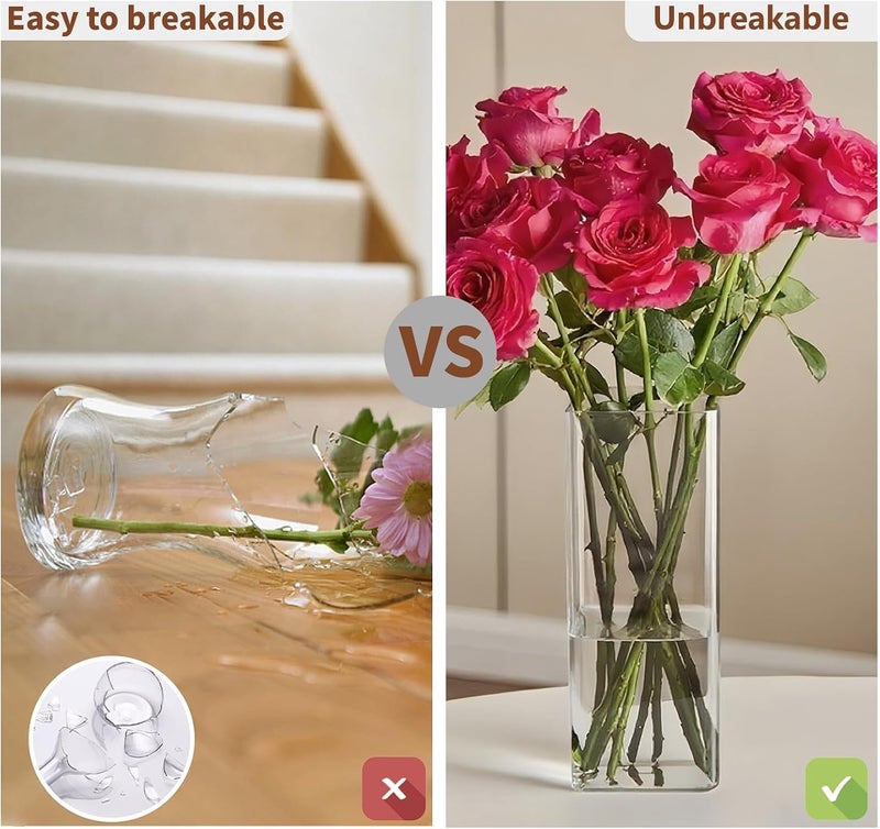 Guluto Acrylic Square Flower Vase, Non-breakable Vase, 5" x 5" x 10" Tall Clear Vases for Flower, Large Cube Floral Plant Container, Planter Terrarium for Wedding Party Event, Home Office Decor - Image 4