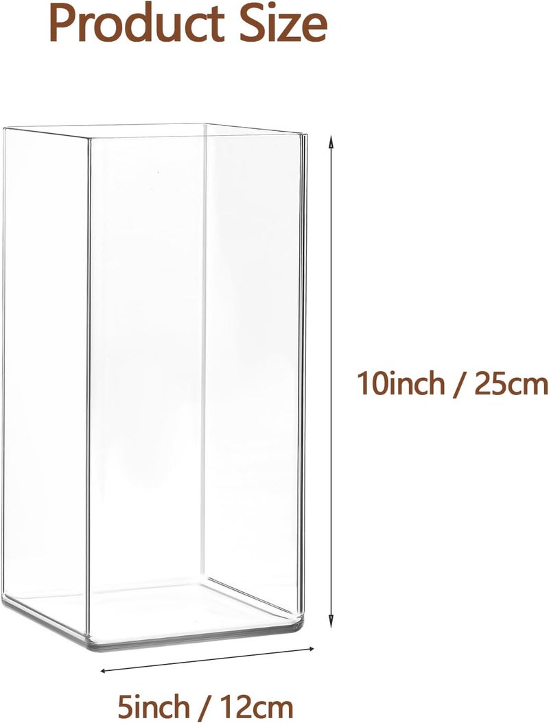 Guluto Acrylic Square Flower Vase, Non-breakable Vase, 5" x 5" x 10" Tall Clear Vases for Flower, Large Cube Floral Plant Container, Planter Terrarium for Wedding Party Event, Home Office Decor - Image 3