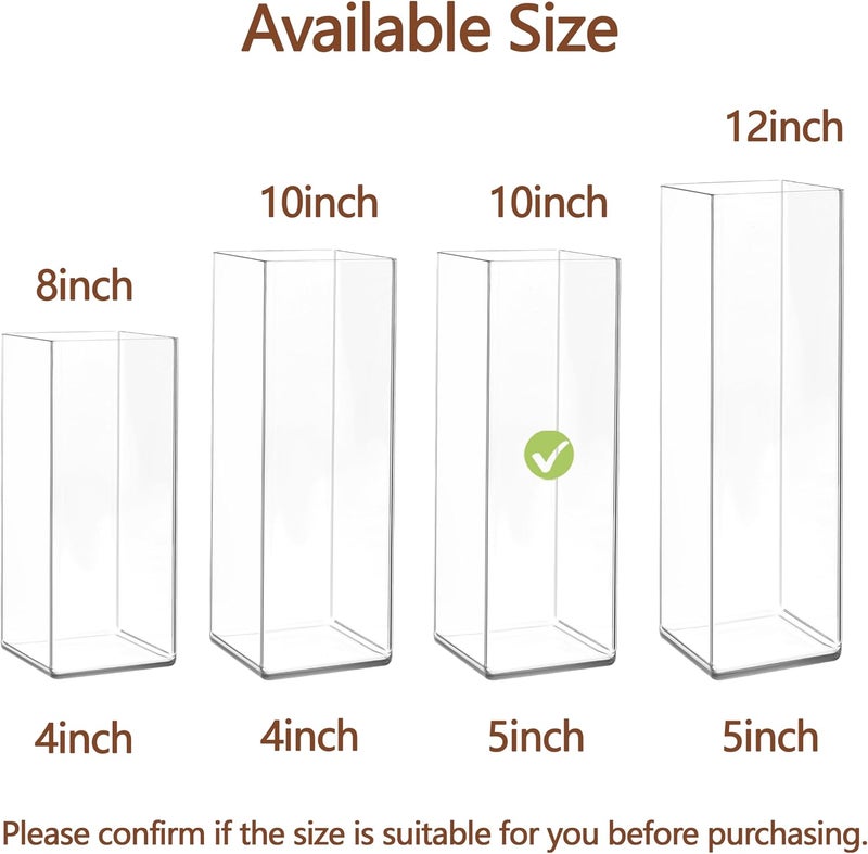 Guluto Acrylic Square Flower Vase, Non-breakable Vase, 5" x 5" x 10" Tall Clear Vases for Flower, Large Cube Floral Plant Container, Planter Terrarium for Wedding Party Event, Home Office Decor - Image 5