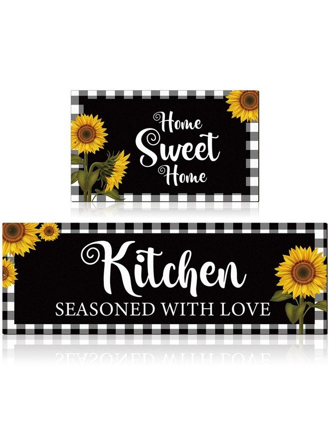 Tatuo Sunflower Kitchen Mat Set Of 2 Farm Non Slip Thick Kitchen Rugs And Mats Plaid Waterproof Anti Fatigue Mats For Kitchen Floor Kitchen Rug Runner Standing Mat 17 X 47 Inch 17 X 28 Inch - Image 1