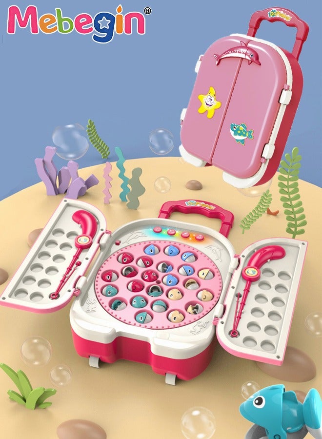 Magnetic Fishing Games Set with Storage Case, Rotating Board Game with Music, Poems and Light, Creative Fishing Toys Set with 24 fishes and 2 Fishing Rods, 2 in 1 Montessori Educational Toys, Fun Party Game, Perfect Gift for Kids
