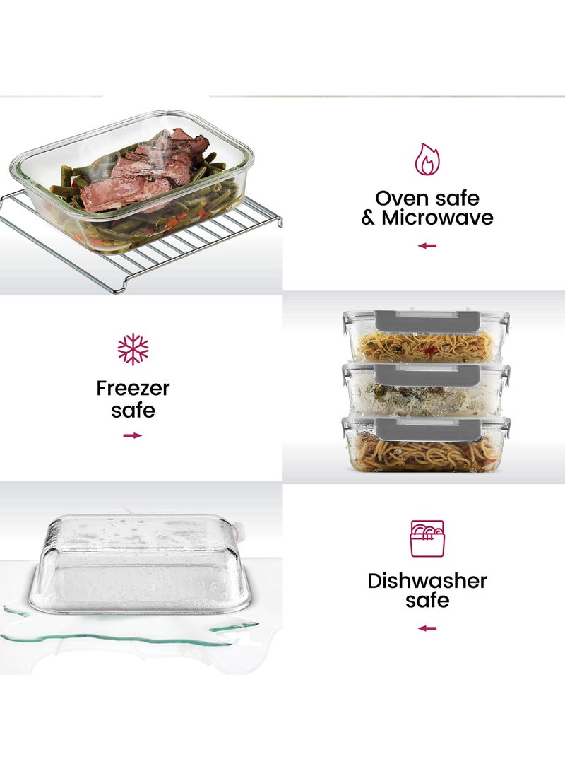 كيلا 24 قطعة من حاويات تخزين زجاجية مع أغطية - حاويات زجاجية مقاومة للتسرب وآمنة للاستخدام في غسالة الأطباق لتخزين الطعام لإعداد الوجبات أو بقايا الطعام، باللون الرمادي - Image 4