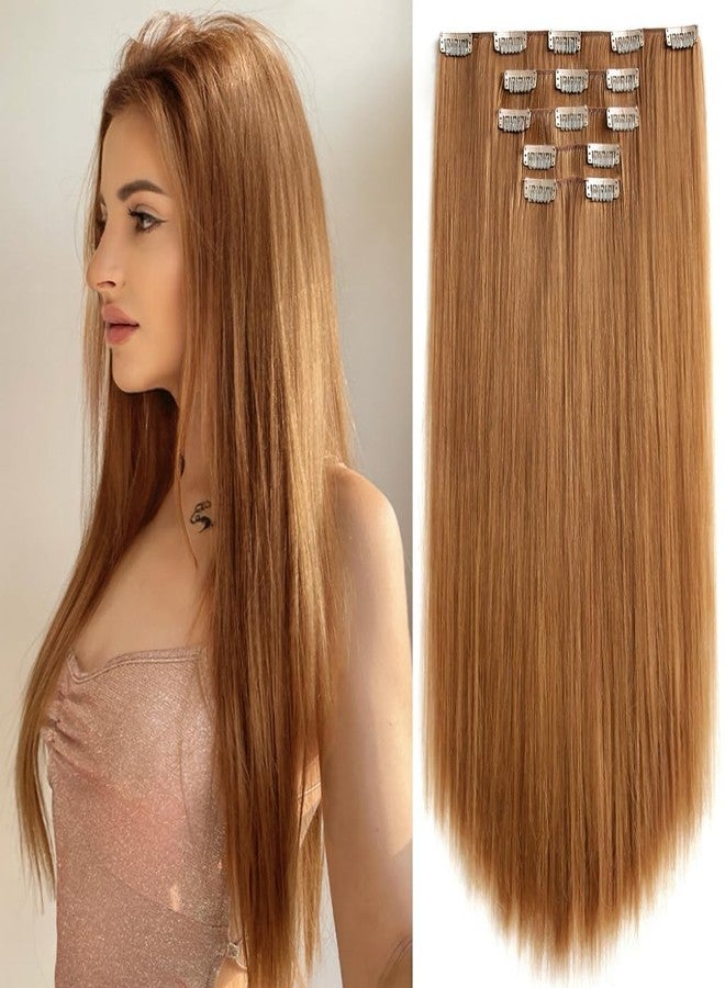 Glorious Hub® Salon-Grade Golden Brown Straight Clip-in Extensions – 6PCS Synthetic Hair Volumizer with 13 Secure Clips for Instant Volume & Realistic Blend - Image 1