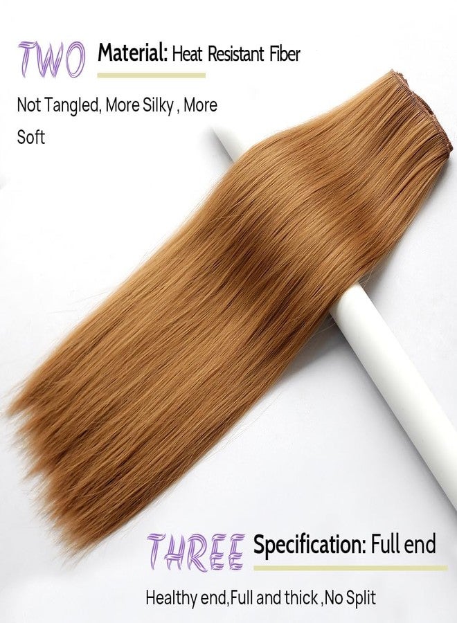 Glorious Hub® Salon-Grade Golden Brown Straight Clip-in Extensions – 6PCS Synthetic Hair Volumizer with 13 Secure Clips for Instant Volume & Realistic Blend - Image 3