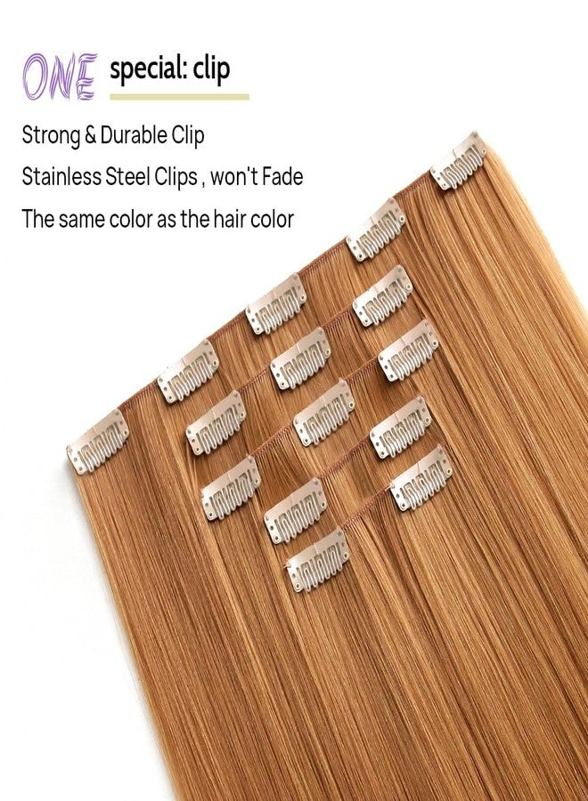 Glorious Hub® Salon-Grade Golden Brown Straight Clip-in Extensions – 6PCS Synthetic Hair Volumizer with 13 Secure Clips for Instant Volume & Realistic Blend - Image 2