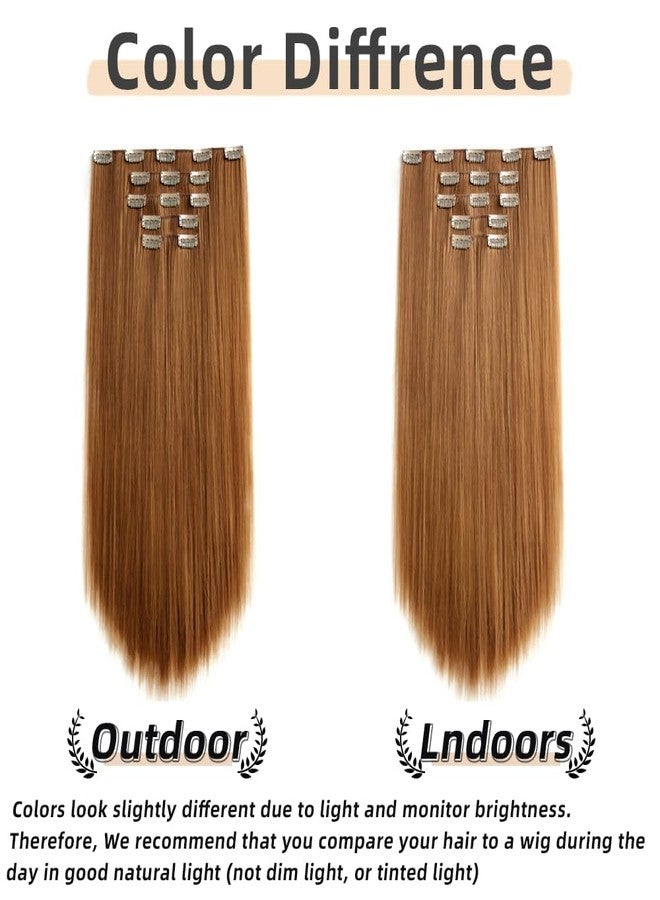 Glorious Hub® Salon-Grade Golden Brown Straight Clip-in Extensions – 6PCS Synthetic Hair Volumizer with 13 Secure Clips for Instant Volume & Realistic Blend - Image 4