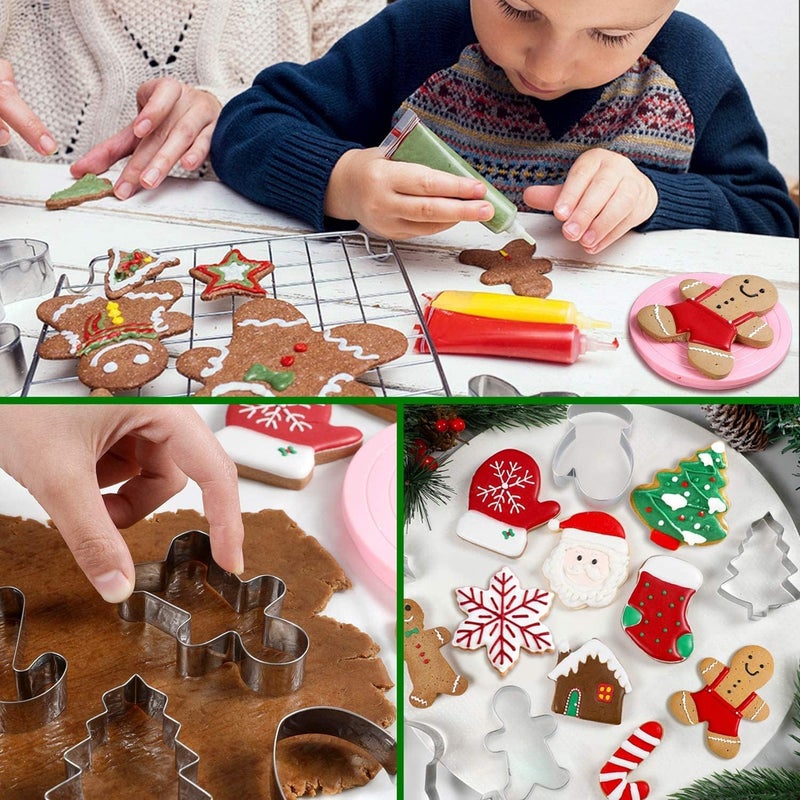 Q-BAKER Christmas Cookie Cutters, 8Pcs Winter Holiday Cookie Cutter Set, Stainless Steel Metal Cutter with Gingerbread Men,Christmas Tree,Snowflake, Candy Cane, Angel, Santa Face,Stocking,Mitten - Image 4