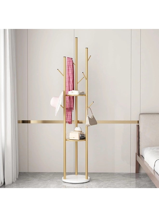 ShebSheb Luxury Coat Rack , Metal Coat Racks Tree Hanger Freestanding With 3 Storage Shelves And 9 High-Grade Hooks And Stable Marble Base,(Radius 13" × Height 66.93") - Image 1