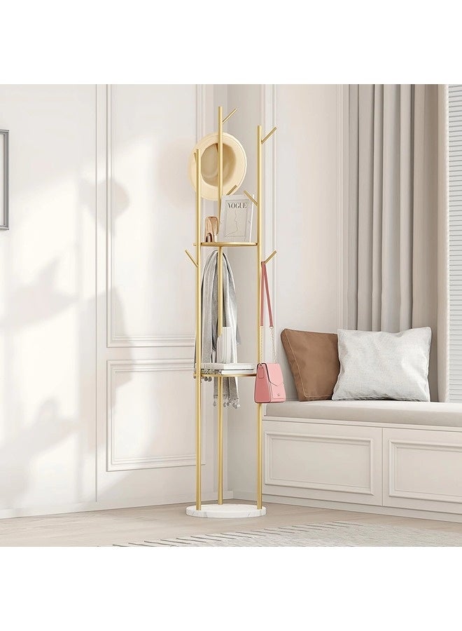 ShebSheb Luxury Coat Rack , Metal Coat Racks Tree Hanger Freestanding With 3 Storage Shelves And 9 High-Grade Hooks And Stable Marble Base,(Radius 13" × Height 66.93") - Image 3