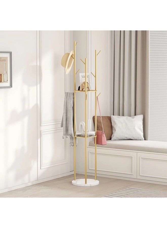 ShebSheb Luxury Coat Rack , Metal Coat Racks Tree Hanger Freestanding With 3 Storage Shelves And 9 High-Grade Hooks And Stable Marble Base,(Radius 13" × Height 66.93") - Image 2