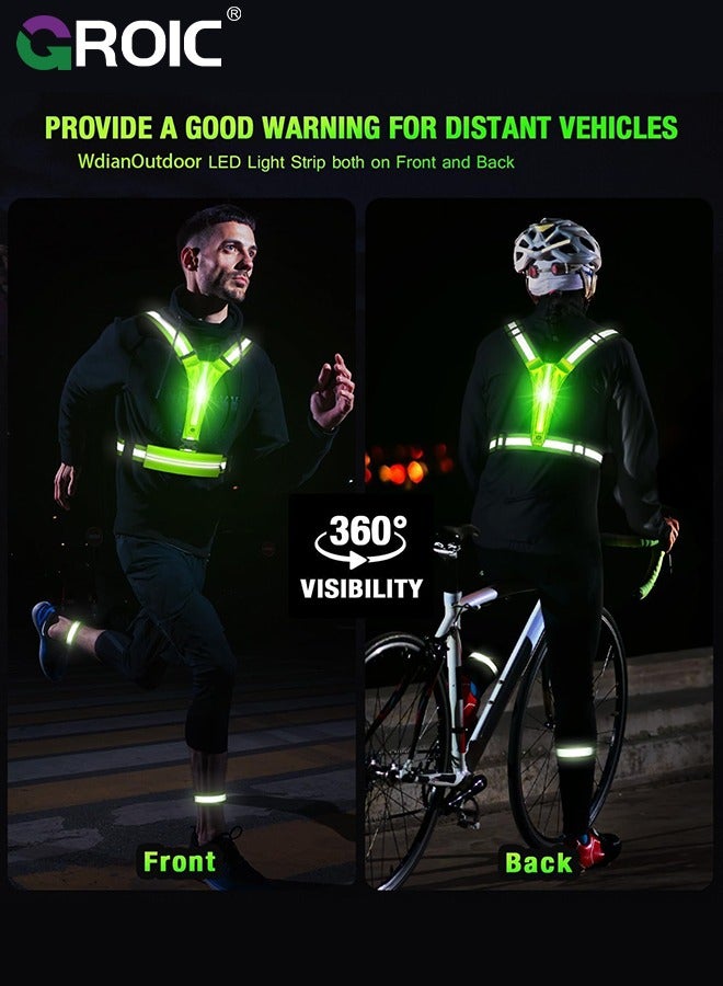 GROIC Upgraded LED Reflective Vest Running Gear, USB Rechargeable Reflective Light Up Running Vest with Waterproof Phone Bag,High Visibility Night Running Gear with Adjustable Waist&Shoulder for Men Women - Image 2
