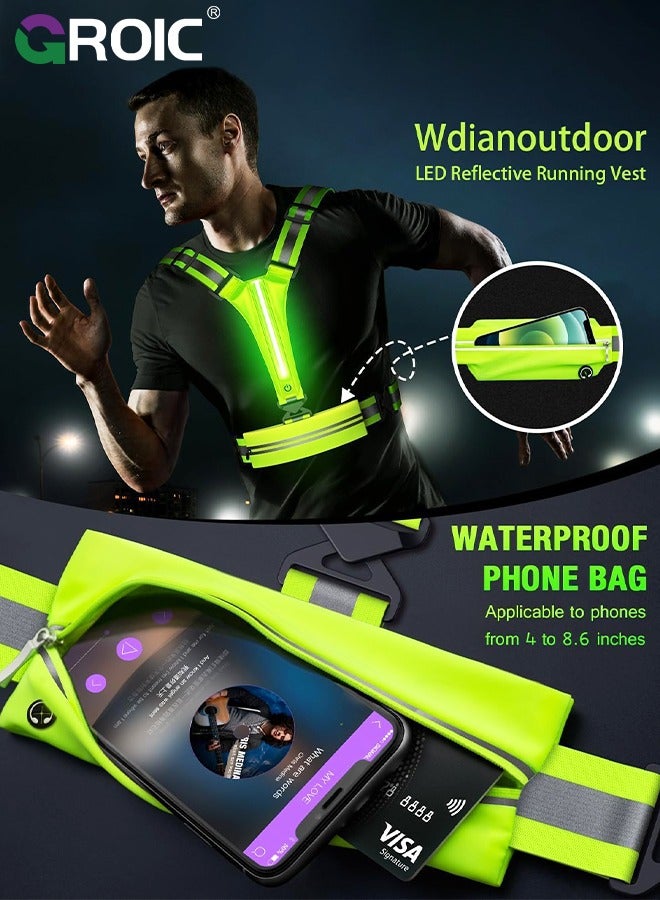 GROIC Upgraded LED Reflective Vest Running Gear, USB Rechargeable Reflective Light Up Running Vest with Waterproof Phone Bag,High Visibility Night Running Gear with Adjustable Waist&Shoulder for Men Women - Image 3