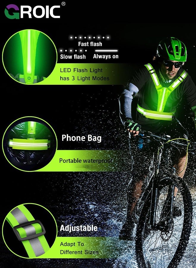 GROIC Upgraded LED Reflective Vest Running Gear, USB Rechargeable Reflective Light Up Running Vest with Waterproof Phone Bag,High Visibility Night Running Gear with Adjustable Waist&Shoulder for Men Women - Image 5