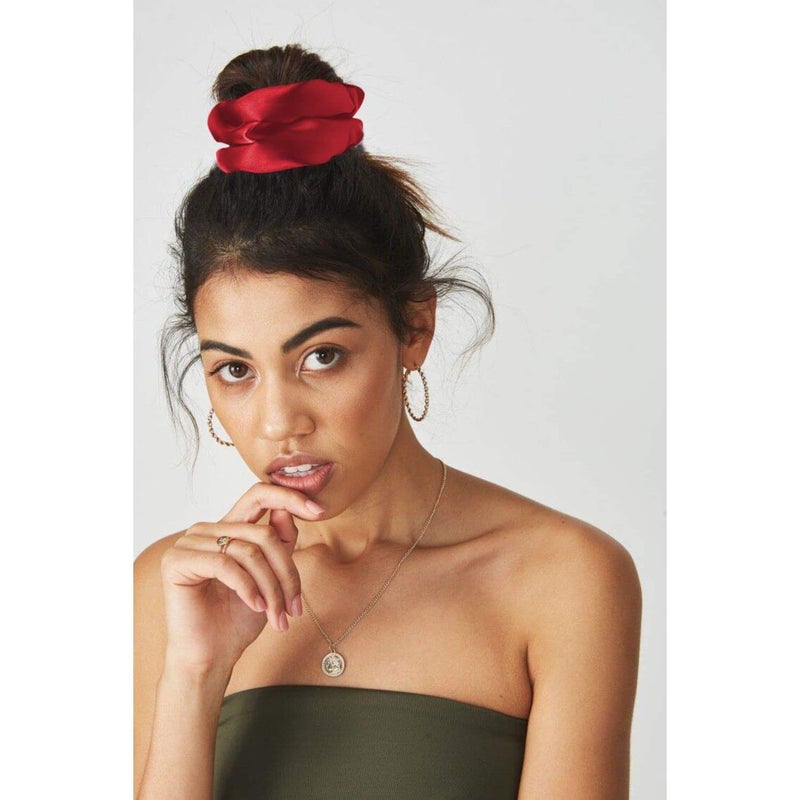 BELICIA 2 Silk Scrunchies Black Red for Women Girls Curly Thick Hair Tie Big Satin Bobble Ponytail Holders Mulberry Silky Sleep Elastic Bands - Image 4