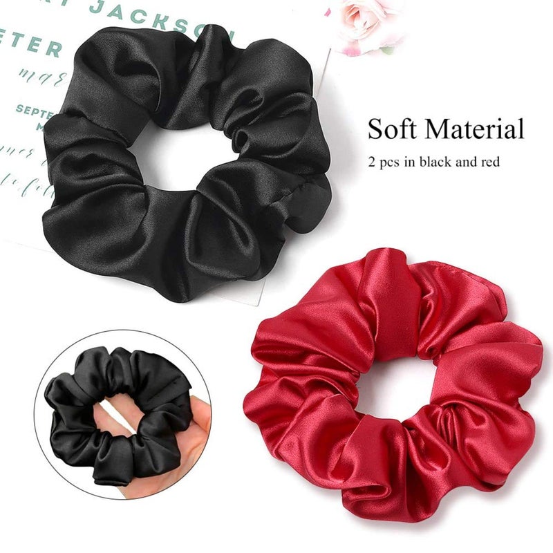 BELICIA 2 Silk Scrunchies Black Red for Women Girls Curly Thick Hair Tie Big Satin Bobble Ponytail Holders Mulberry Silky Sleep Elastic Bands - Image 5