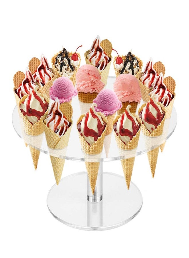 Comfecto Round Clear Acrylic Mini Ice Cream Cone Holder Stand 16 Holes Sushi Hand Rolls Popcorn Cotton Candy French Fries Sweets Savory, Ice Cream Recipe Ebook Included - Image 1