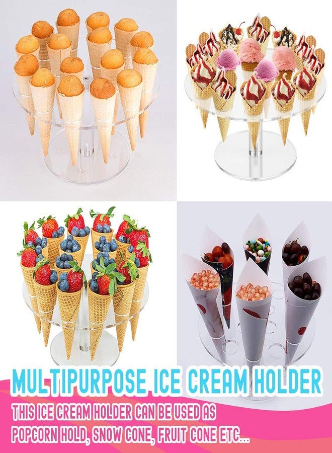 Comfecto Round Clear Acrylic Mini Ice Cream Cone Holder Stand 16 Holes Sushi Hand Rolls Popcorn Cotton Candy French Fries Sweets Savory, Ice Cream Recipe Ebook Included - Image 3