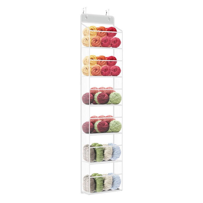 KEEGH Hanging Yarn Storage Organizer Over Door Knitting and Crochet Storage Organizer with 6 Layer Clear Compartments Hanging Yarn Holder for Crochet Hooks Knitting Needles Yarn Balls